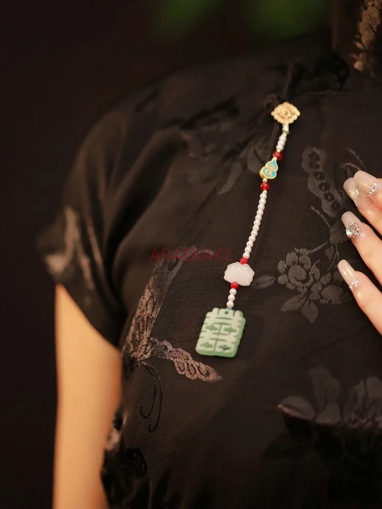 قلادة على الطراز العتيق، شيونغسام اليشم، إكسسوارات بإبزيم، قلادة شرابة صينية، بروش