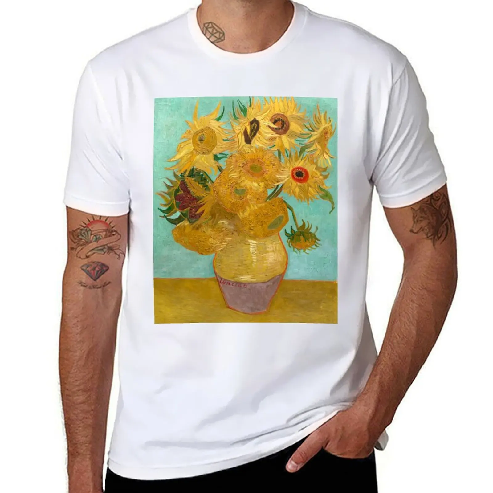 Vase with Twelve Sunflowers by Vincent Van Gogh 1889 T-Shirt blue archive valentines clothes quick-drying mens funny t shirts