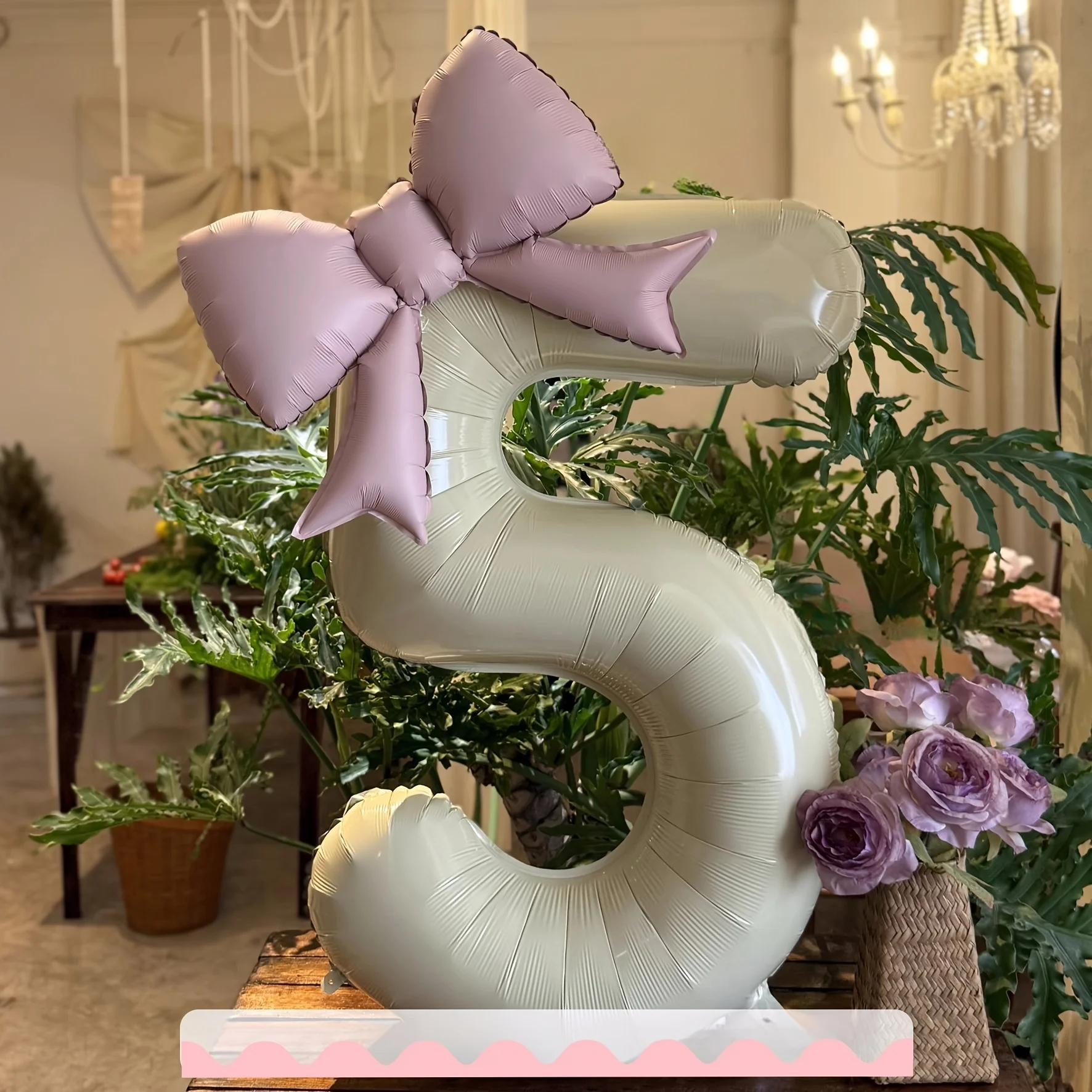 مجموعة مكونة من قطعتين من بالونات رقائق الألومنيوم ذات القوس الوردي الرقمي الملون الكريمي مناسبة لتزيين مشاهد الحفلات الخارجية لأعياد الميلاد، #4