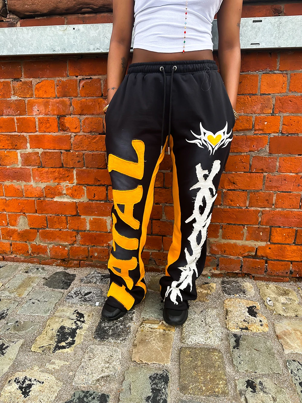 

Y2k Sanitary Pants Casual Pants Elastic Straight Leg Pants Letter Patchwork Streetwear Hip-Hop Rap Street Dance Matching Pants