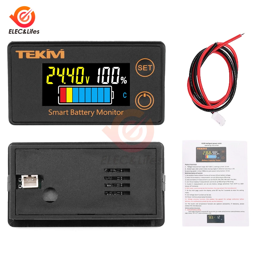 DC 7-100V Battery Capacity Indicator LCD Digital Electricity Meter Lead-acid Lithium LiFe PO4 Voltage Tester for Car Motorcycle