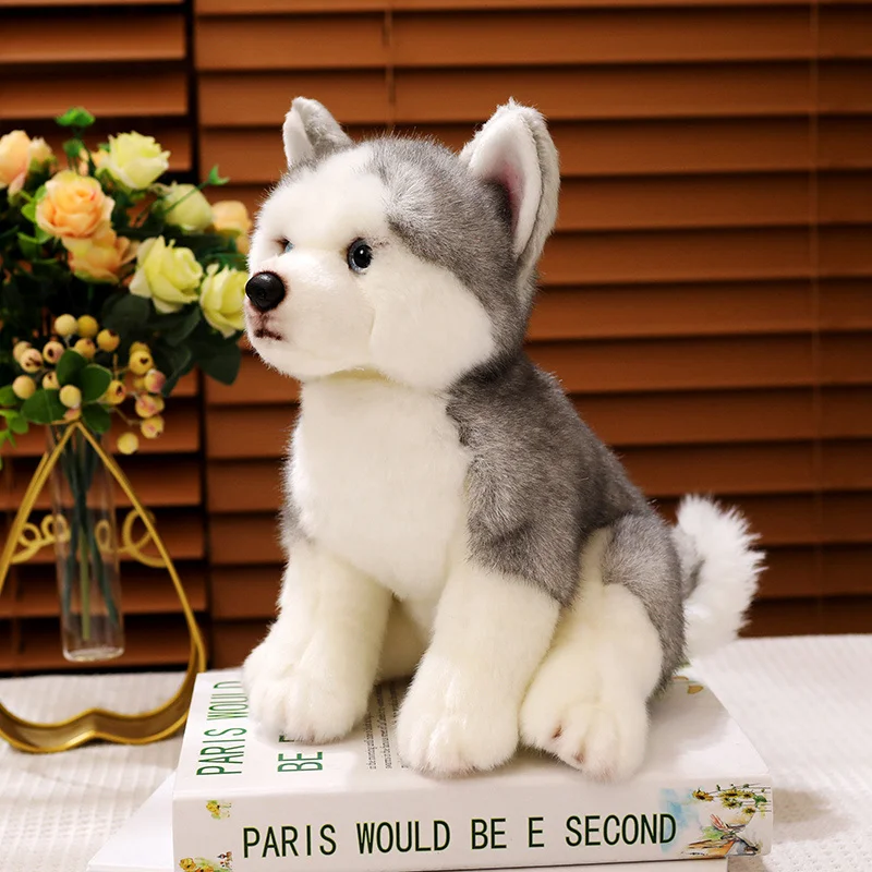 Simulation Reallife Siberian Husky Plush Toy Cute Stuffed Animal Kawaii Sitting Fluffly Husky Dog for Girls Kids Baby Gift Decor