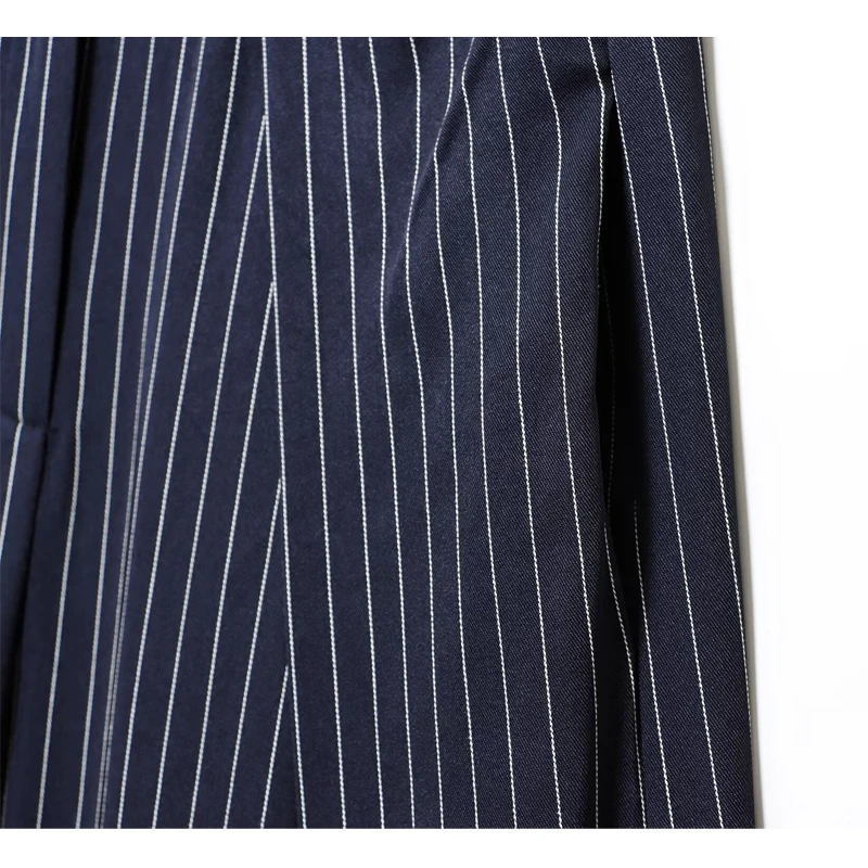 Celana Baggy Bergaris MUJER Celana Kasual Wanita Pinggang Tinggi untuk Wanita Celana Wanita Kaki Lebar Berlipat Celana Panjang Wanita Retro Streetwear