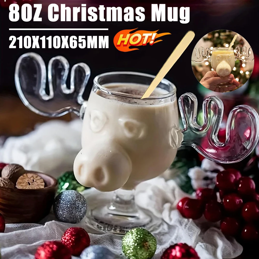 1/2PCS Weihnachten Rentier Becher 240ml 8oz Kreative Elch Glas Weihnachten Rentier Kopf Weihnachten Saft Milch glas Für Weihnachten Decor Neue