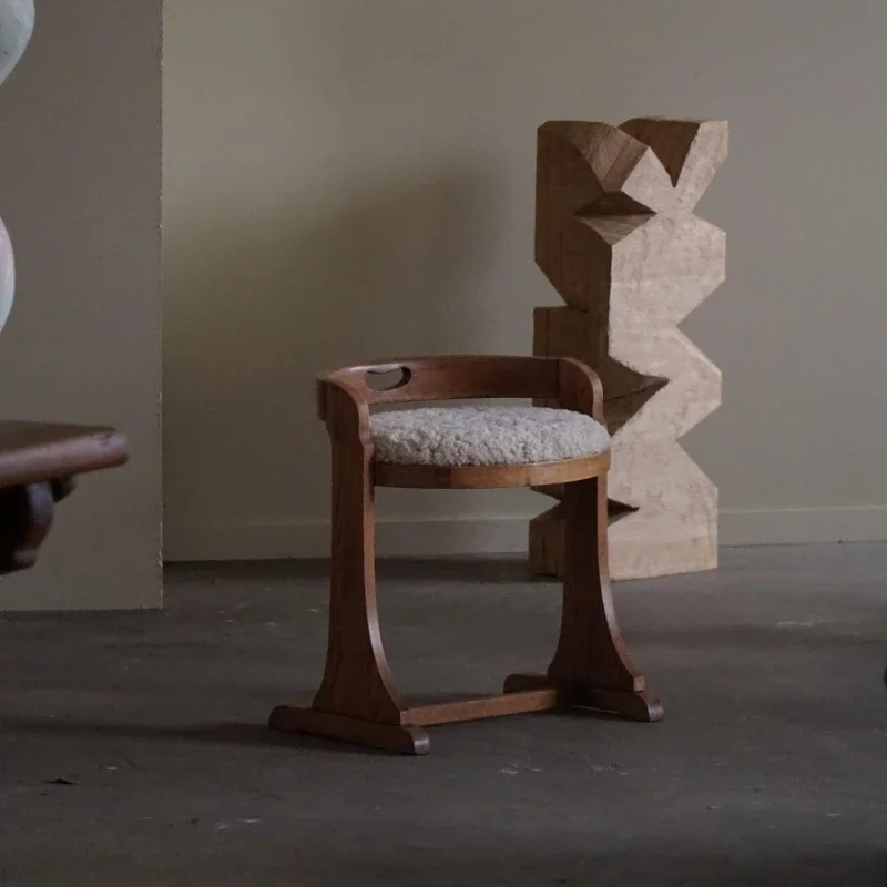 خمر وابي سابي نمط خشب متين ماكياج البراز مصمم جلد الخراف البراز الراحة النمط الفرنسي المنزل منخفضة الظهر البراز