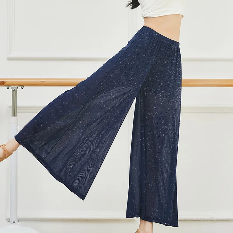 

Классические танцевальные брюки женские свободные широкие брюки с яркими серебряными кристаллами сетчатые струящиеся брюки танцевальная одежда брюки для тела