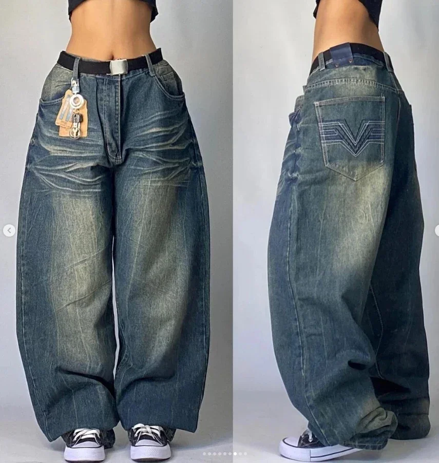 Jeans da donna con stampa gotica retrò hip-hop americana Y2K New Street Selling Fashion Pantaloni dritti larghi Jeans larghi unisex da donna