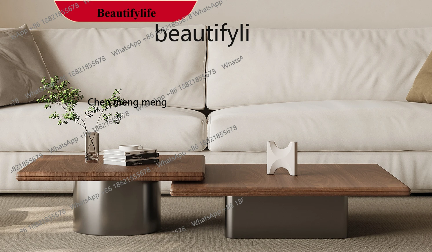 

X Italian Minimalist Coffee Table Combination Living Room Home Square Veneer Retractable Art High-End