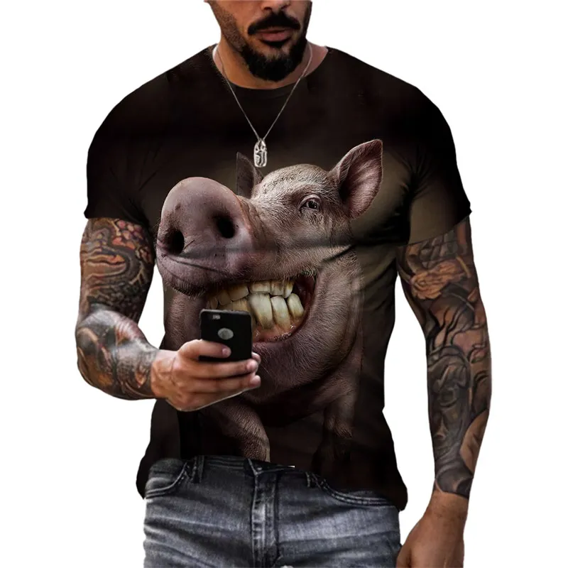 Summer New 3D Funny Pig graphic t shirts Fashion Men Hip-Hop Style streetwear Personality Printed Casual Round Neck Short Sleeve