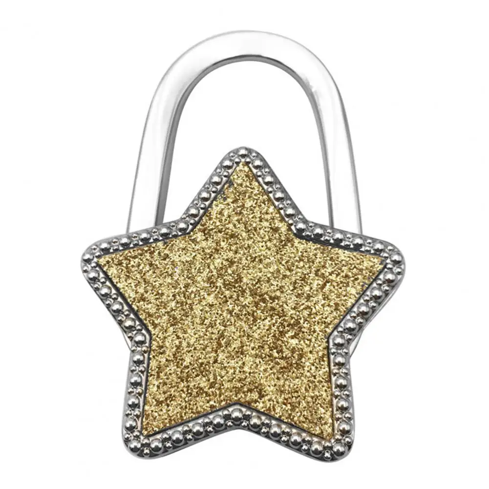 Bag Hook Shiny Folding Rhinestone Crown Star Table Edge Handbag Hanger Shiny Metal Table Side Bag Holder Women\'s Bag Hanger