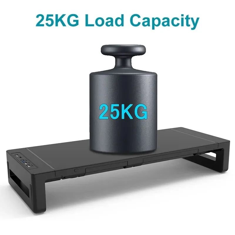 Monitor Stand Riser with USB 3.0 Drawer and Phone Holder Foldable Height Adjustable Computer Stand for Desktops and Laptops