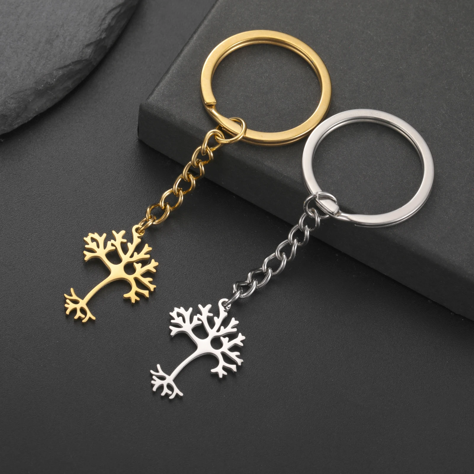 Baum des Lebens Neuron-Schlüsselanhänger für Taschen Edelstahl-Gehirnzellen-Schlüsselring für Frauen Männer Schmuck Geburtstagsgeschenke 2026 Neu