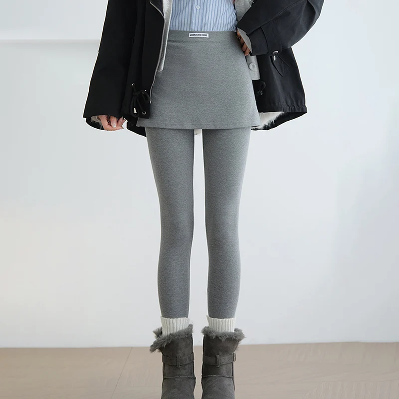2025 Stretch Slimming Pilates Pants Skirts Women Korean Fake Two Pieces Streetwear Warm Leggings Elegant Soft Winter Leggings