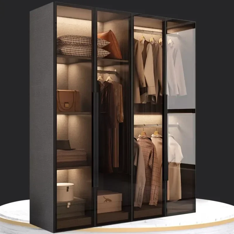 Hangers Organiser Wardrobe Black Luxury Glass Room Storage Armoire Bedroom Organizer Armadio Camera Da Letto Home Furniture