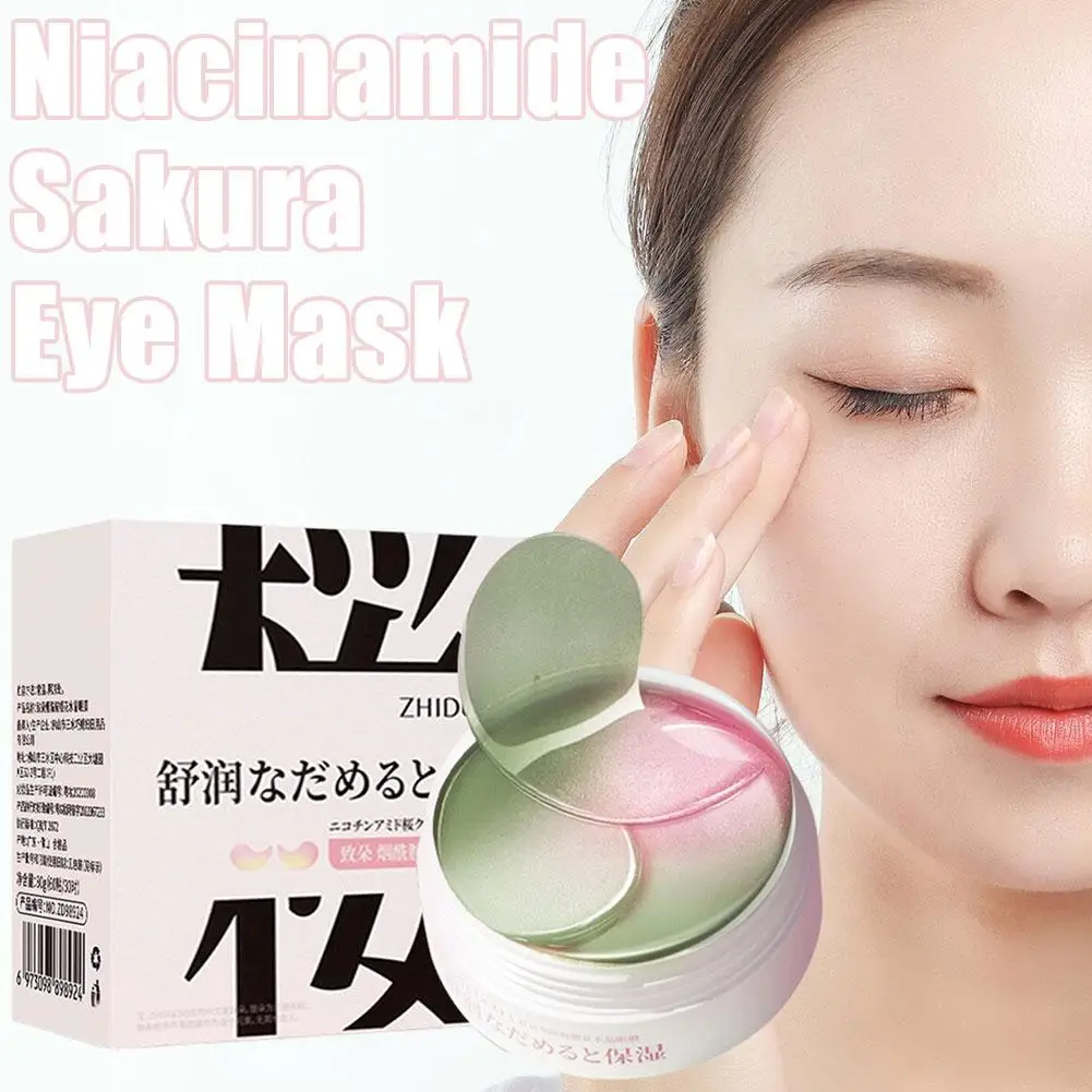 Mascarilla para Ojos con Niacinamida (60 Unidades), Hidratante, con Oro 24K y Cristal de Flor de Cerezo, Reafirmante, Suavizante, Reduce las Ojeras, 80g