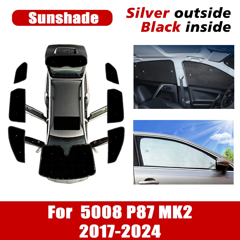 

Car Sunshade Covers For Peugeot 5008 2019 Accessories P87 2017~2024 Auto Rearside Windows Anti-UV Visors Sun Protection Cover