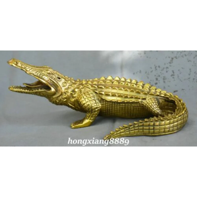 25CM Old China Pure Bronze Gild Animal Crocodile Alligator Cayman Beast Vtatue