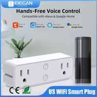 2 in 1 10A WiFi Smart Plug Dual Outlet US Tuya Smart Life Socket with Bracket Remote Voice Control Support Alexa Google Home