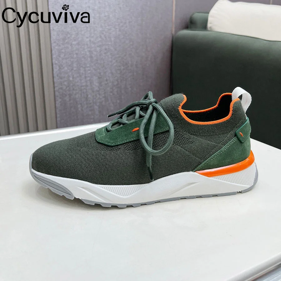 

2024 High Quality Knitted Flat Sneakers Men Brand Lace Up Male Loafers Breathable Mules Casual Flat Shoes Summer Walk Men Shoes