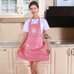 Cute Cartoon Rabbit Kitchen Apron for Women Home Cleaning Tools Pink White Waterproof Aprons Cotton Linen Kitchen Accessories