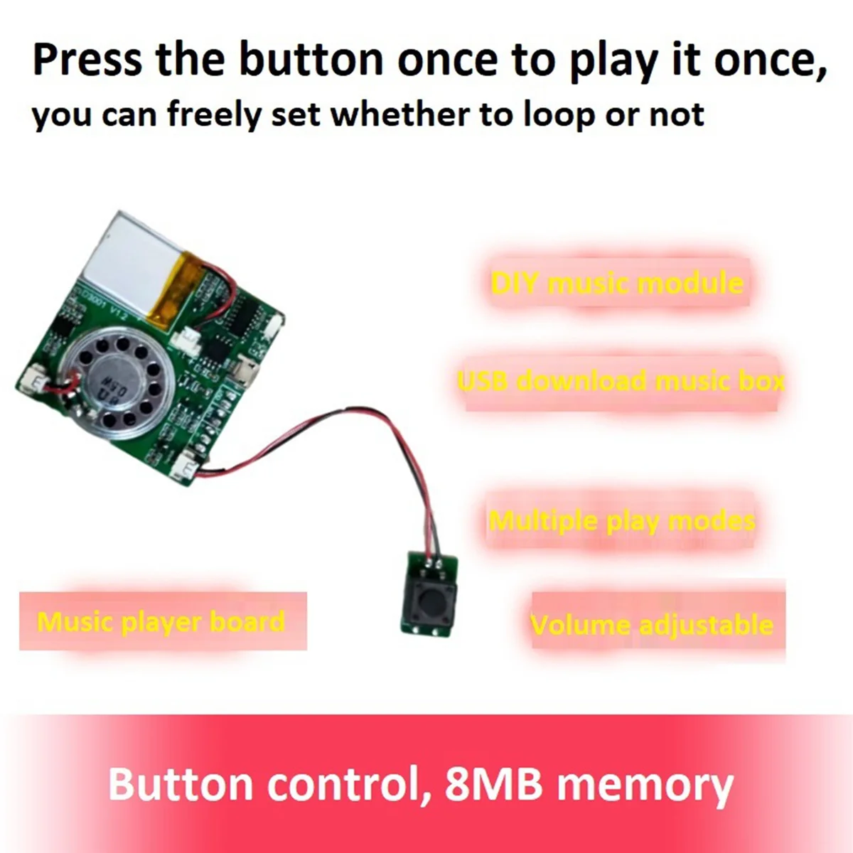 USB Recording Music Module DIY MP3 Recordable Sound Module USB Downloadable Sound Module, Button