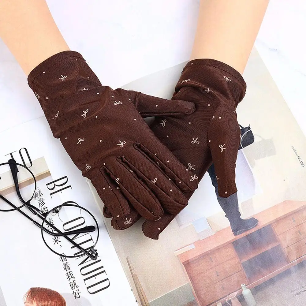 Guantes de LICRA para mujer, manoplas de protección solar con patrón de lazo, resistentes a la abrasión, para deportes al aire libre y conducir