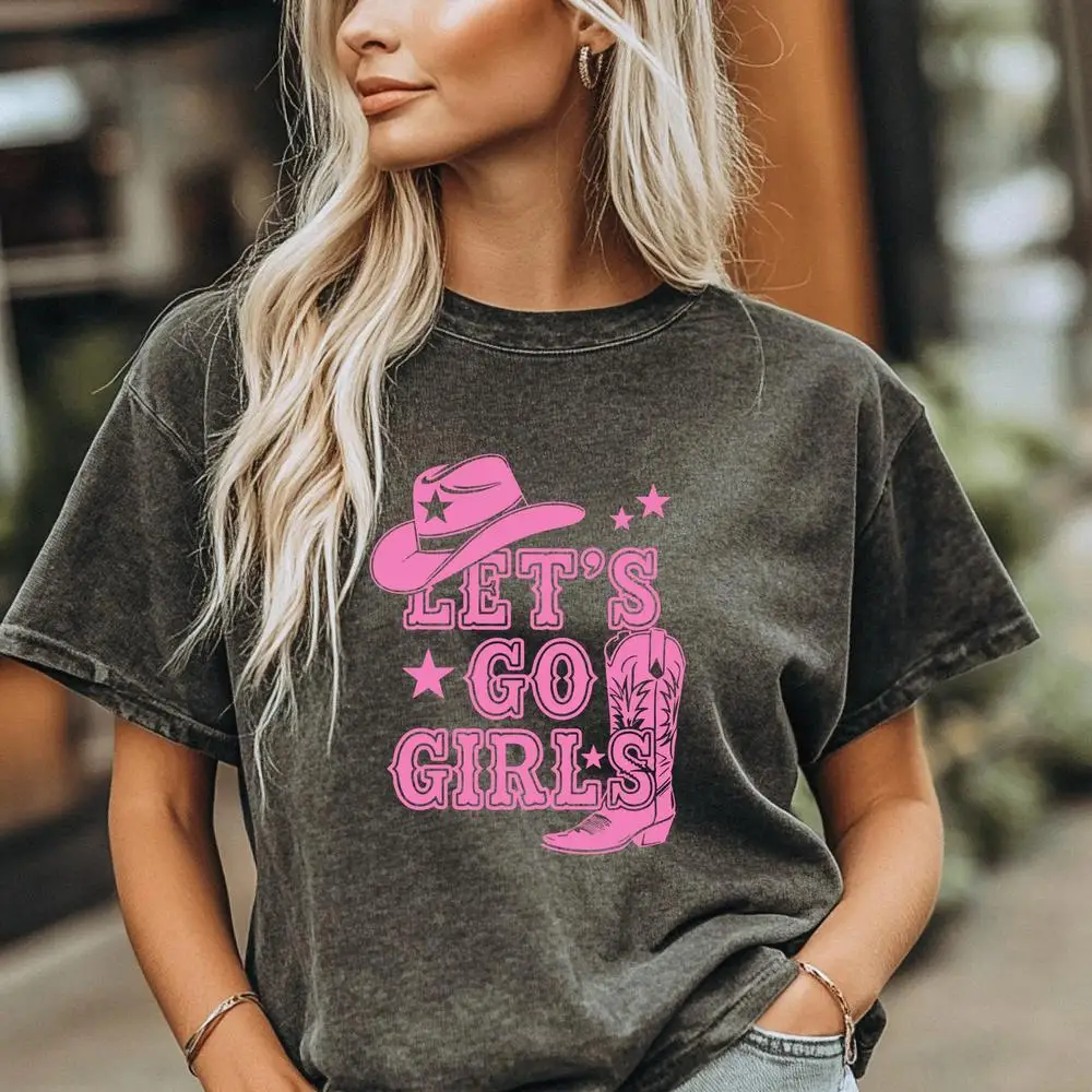 Let's Go ガールズシャツ、コットンシャツ、カウガールウエスタンバチェロレッテシャツ、カントリーコンサート衣装ピンクロデオパーティーシャツ