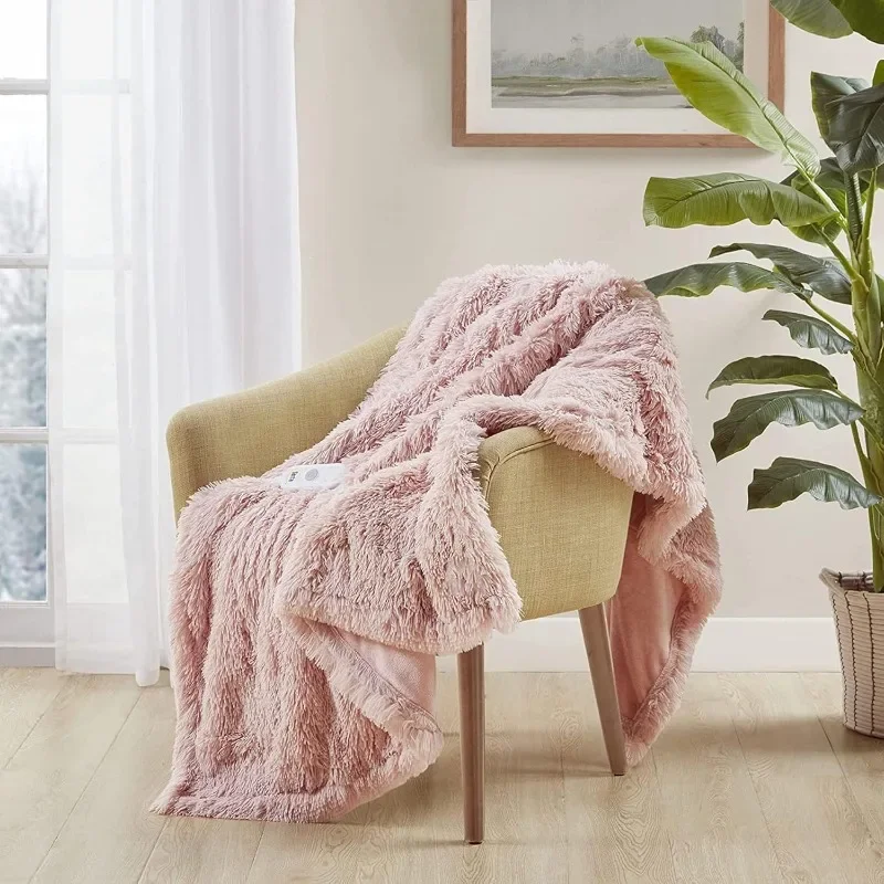 Soft Faux Fur Heating Blanket, Automatic Off Timer, 5 Heat Settings, ETL Certified, Machine Washable Electric Blanket