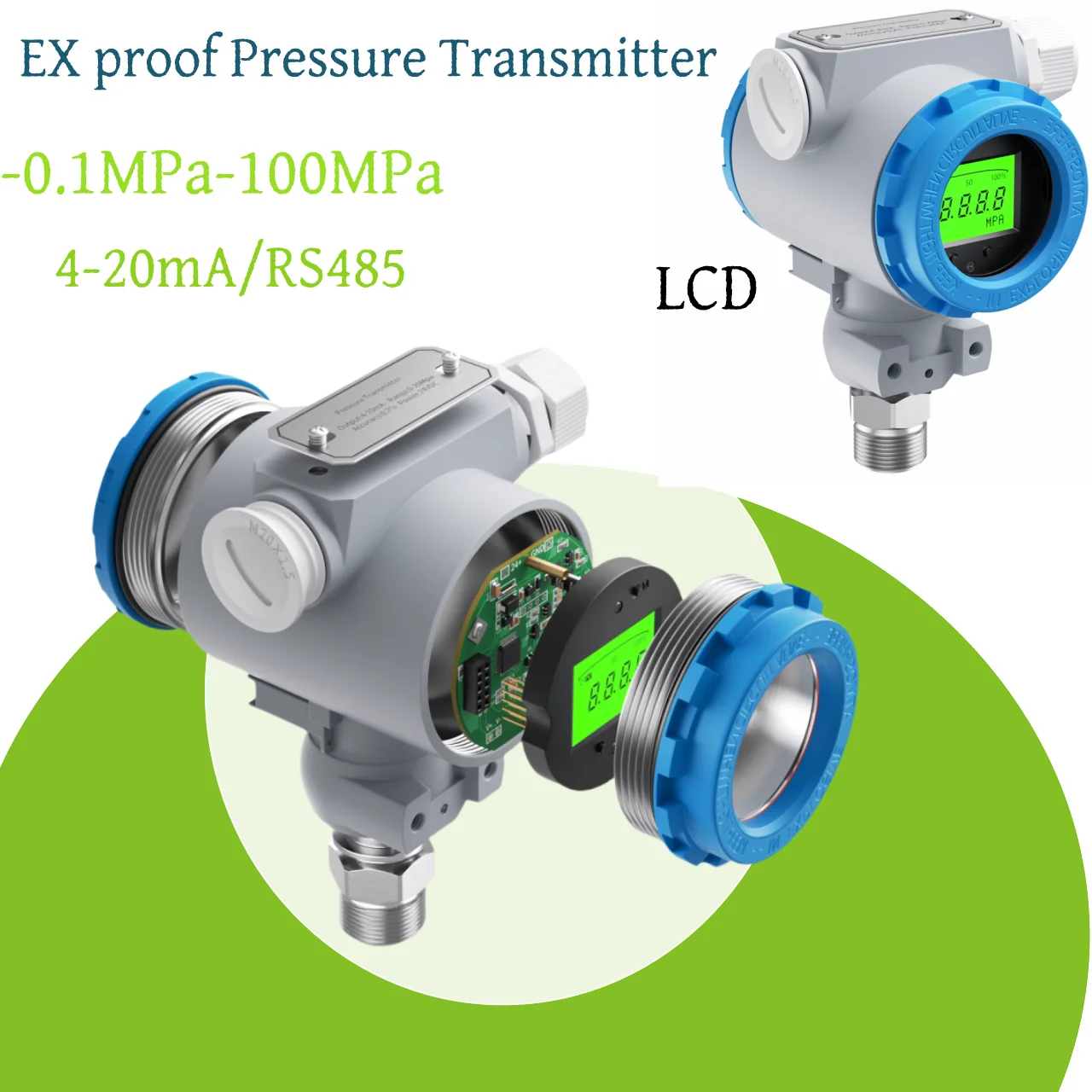 10kpa 100kpa 10MPa 60MPa EX proof Pressure Gauge 2088 LCD Pressure Sensor Transmitter 4-20mA RS485 Output Industrial Smart