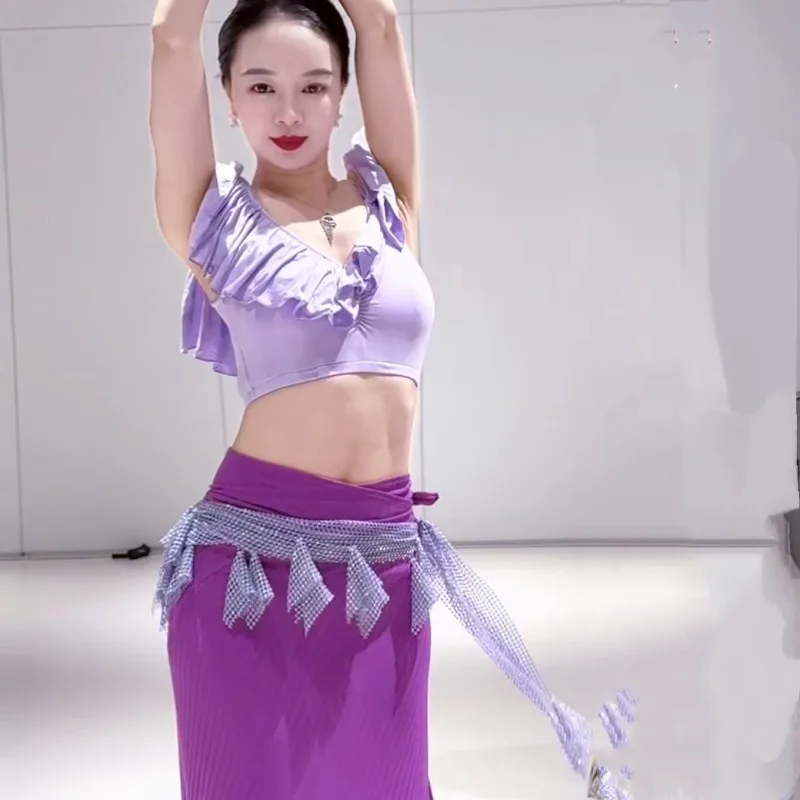 

Customized Belly Dance Costumes Advanced Performance Set Performance Dress Sexy Temperament Class Dress Purple Long Skirt