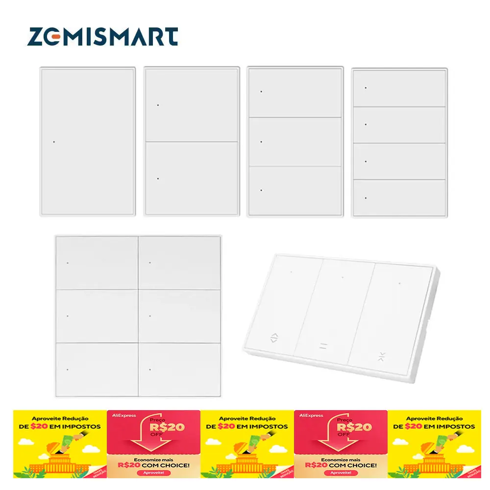 Zemismart Zigbee-Wandlichtschalter mit neutralem Druckknopf-Unterbrecher, 1, 2, 3, 4, 6 Gänge, funktioniert mit Tuya Alexa, Google Home