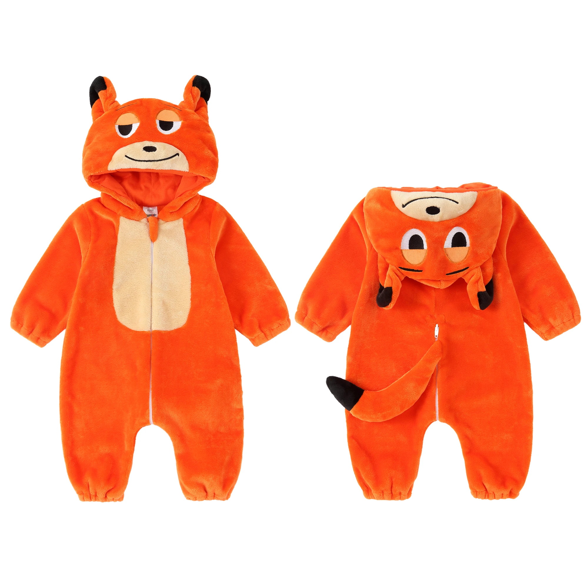 MICHLEY Halloween Fox Baby Cartoon Romper Winter Newborn Monkey Hooded Infant Clothing Boy Girl Pajamas Animal Onesie Jumpsuit