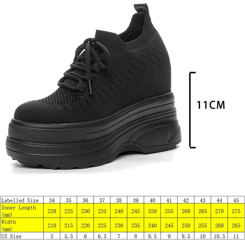 Fujin 11cm Air Mesh Sock Knitted Platform Wedge Flats Hollow Chunky Sneaker Breathable Comfy Women Sandals Slides Summer Shoes