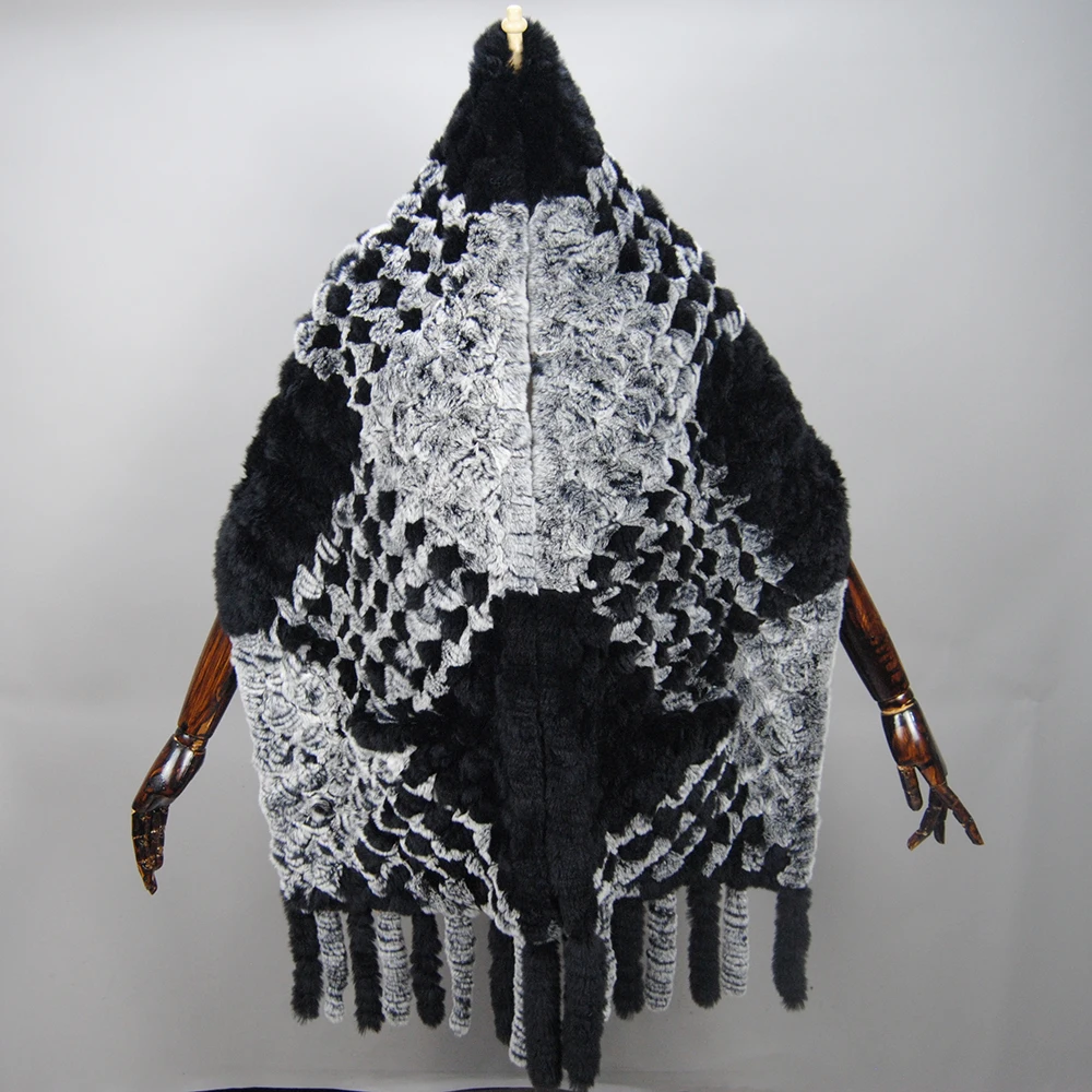 2026 Fashion Women Real Rex Rabbit Fur Poncho Shawl Coat Knitted 100% Natural Rex Rabbit Fur Sweater Cape Good Quality Scarf