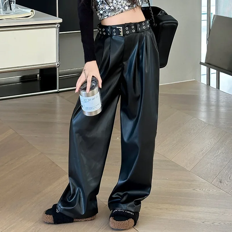 Mädchen Hip Hop K-pop Pailletten Crop Top Glänzende PU Leder Hosen Street Dance Kostüm Kinder Streetwear Kinder Jazz Bühne kleidung Set