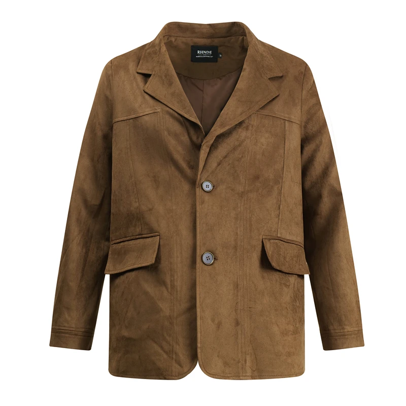 

GXFortune коричневый замшевый мужской костюм Jaet повседневная винтажная тяжелая одежда из искусственной замши Light Maturi Sle Long Sve на одной пуговице