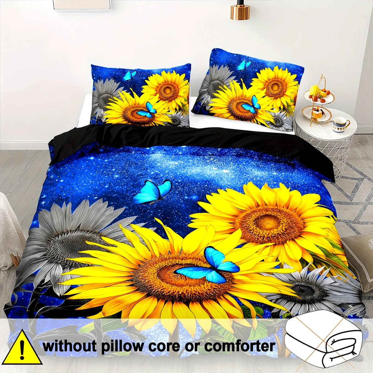 

All-Season Breathable Polyester Sunflower and Butterfly Duvet Cover Set with Zipper Closure, Digital Print Floral Sky Pattern