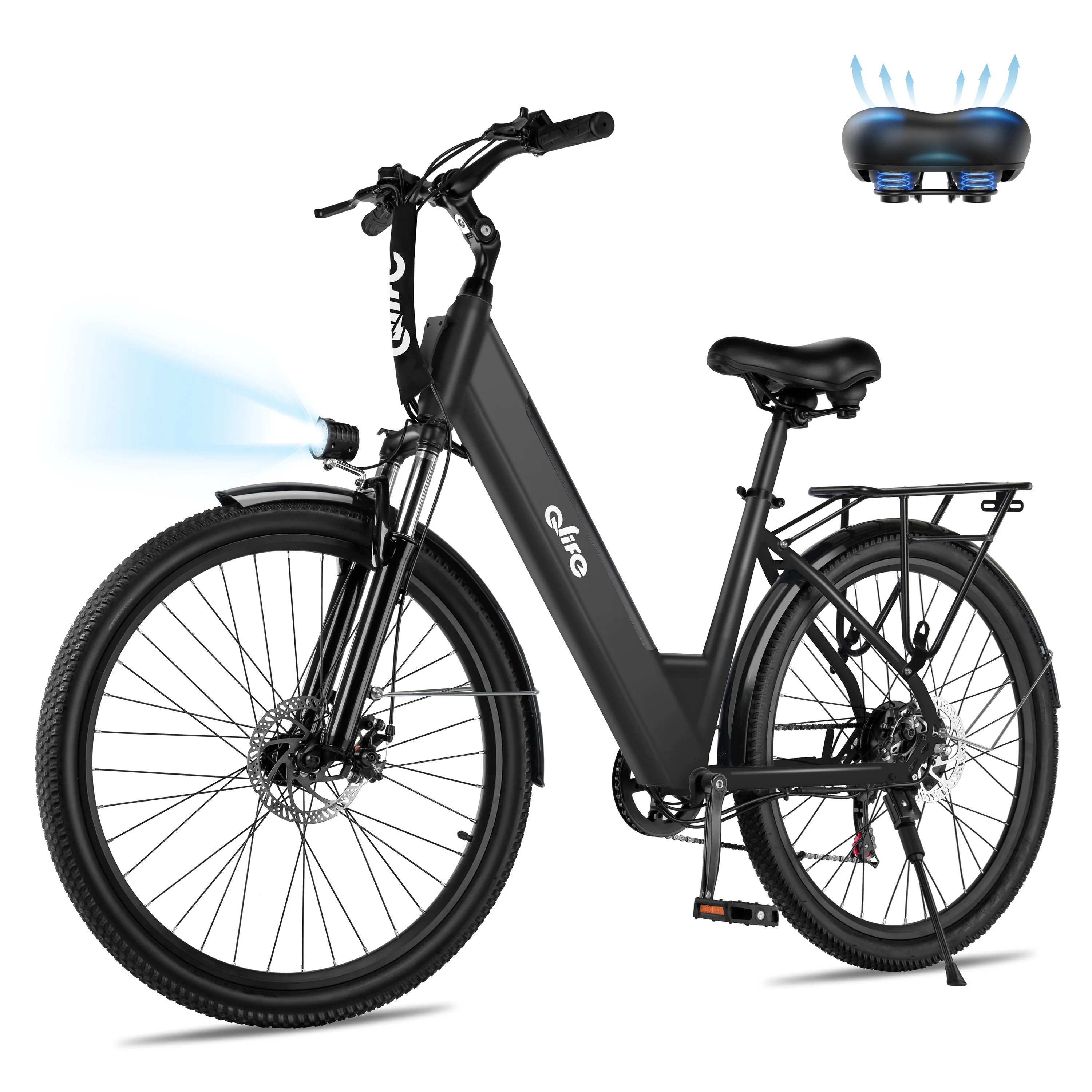 Qlife Cityone  St Electric Bike for Woman, Peak 1200W Motor 48V Battery, 25MPH 55 Miles, 26“ Step-Thru Electric Bicycle, 7-Speed Commute E-Bike image 3