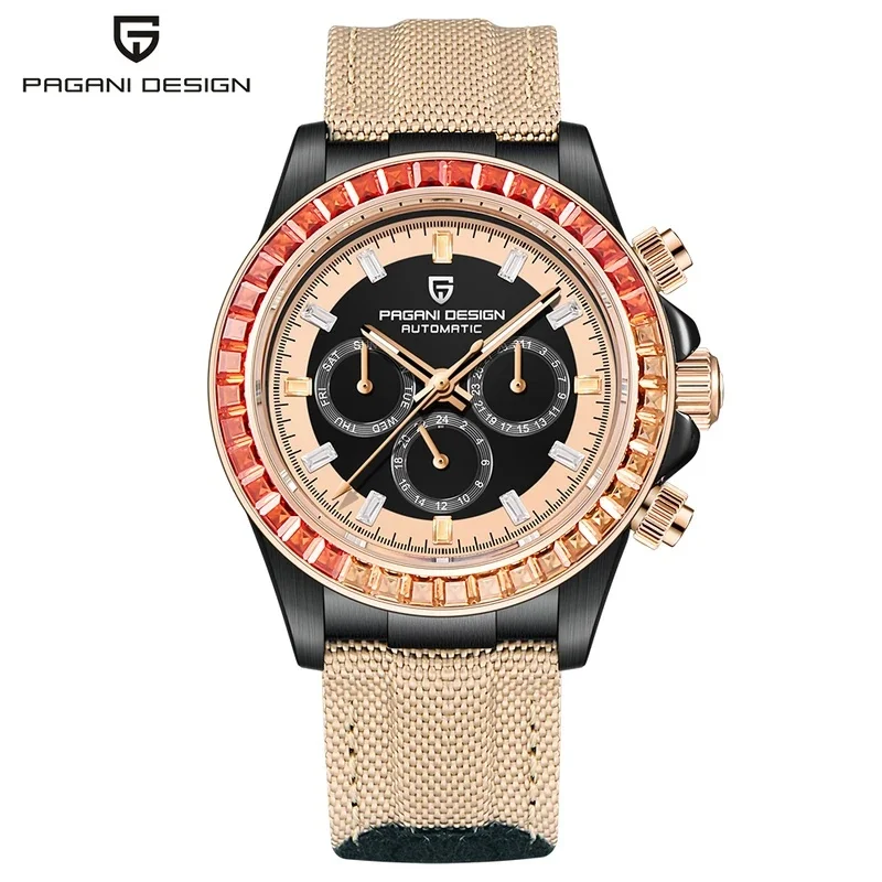 PAGANI DESIGN 40MM Fashion Rainbow Bezel Men Mechanical Watches 100M Waterproof Sapphire Automatic Couple Watch