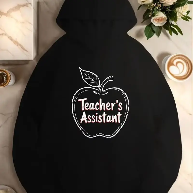 

Повседневная толстовка больших размеров с контуром яблока, помощник учителя, графический яркий красный карман кенгуру, осенне-зимние теплые милые толстовки