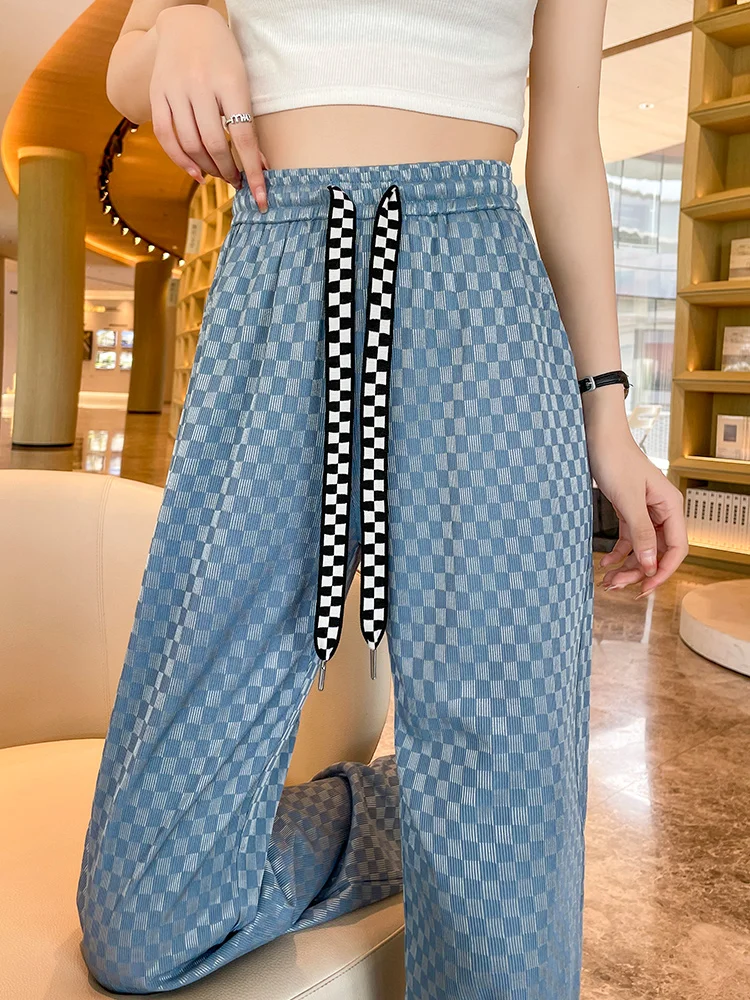 Women Checkerboard Pants Straight Loose Wide Leg Pants High Waist Casual Sweatpants Y2K Summer Korean Fashion Harajuku 2022