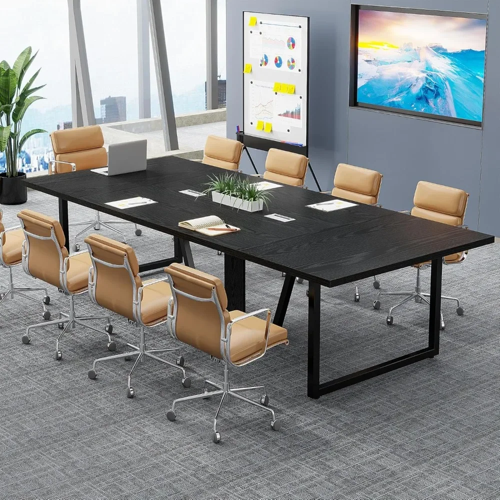 Large Meeting Table Podcast Table for 10 People,Business Style Wooden Training with Strong Metal Frame for Office Conference