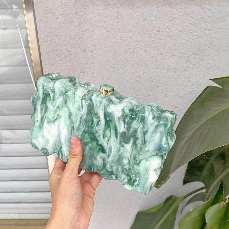 Women Marble Acrylic Box Small Square Bag Wedding Party Evening Clutch Luxury Purse And Handbag Chains Design Crossbody Bags Sac