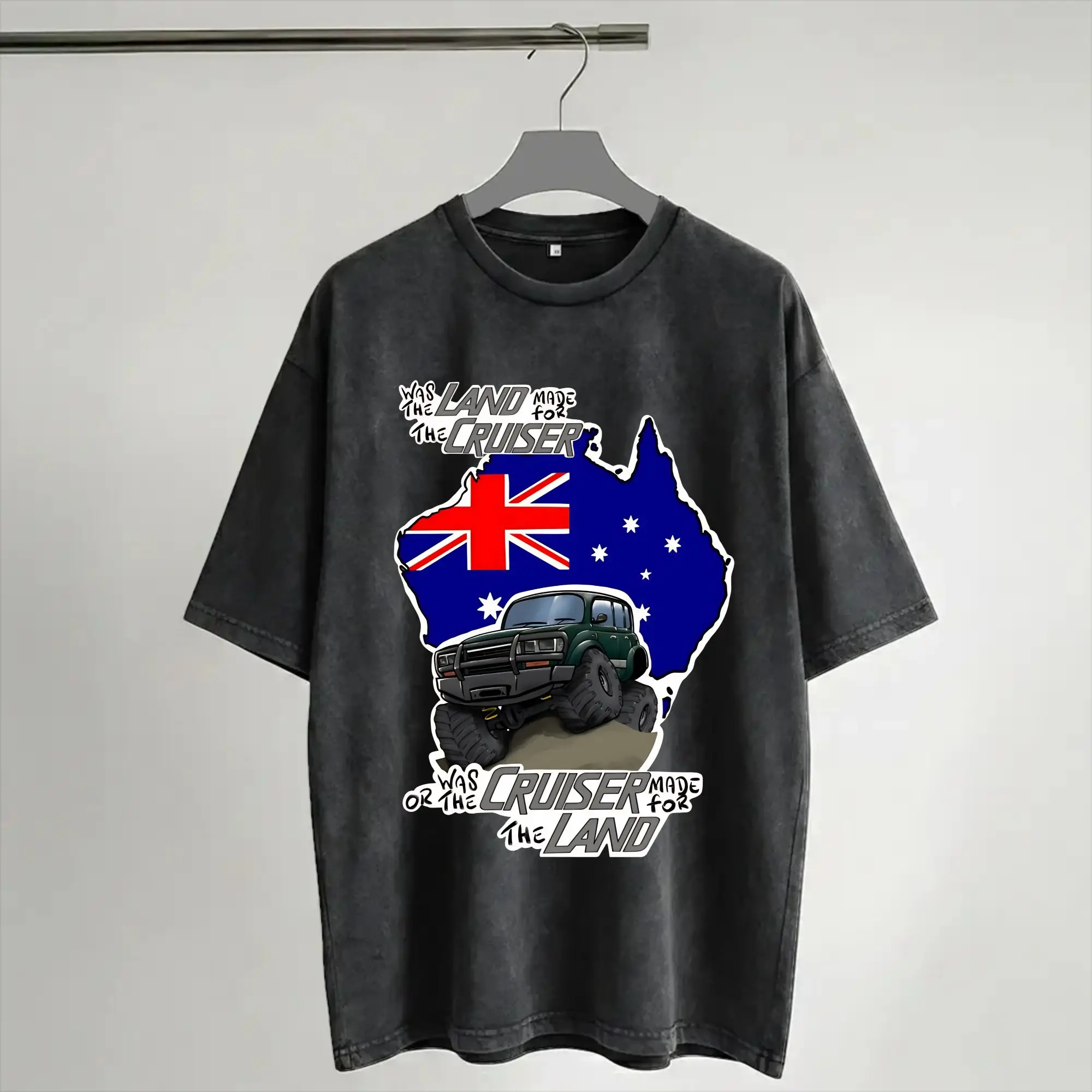 Harajuku Washed Shirt Land cruiser - Off Roading Australia  Merch Vintage T-Shirts Oversize  Streetwear Short Sleeve
