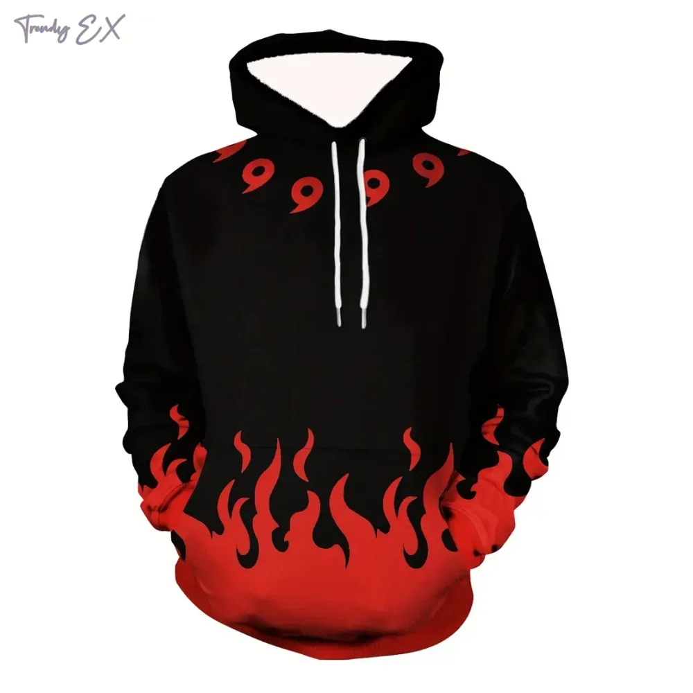 New Sweatshirt 3D Flame Print Street Cool Hoodies Fashion Harajuku Kangaroo Pocket Long Sleeves Graphic Hoodies Sweatshirt Man