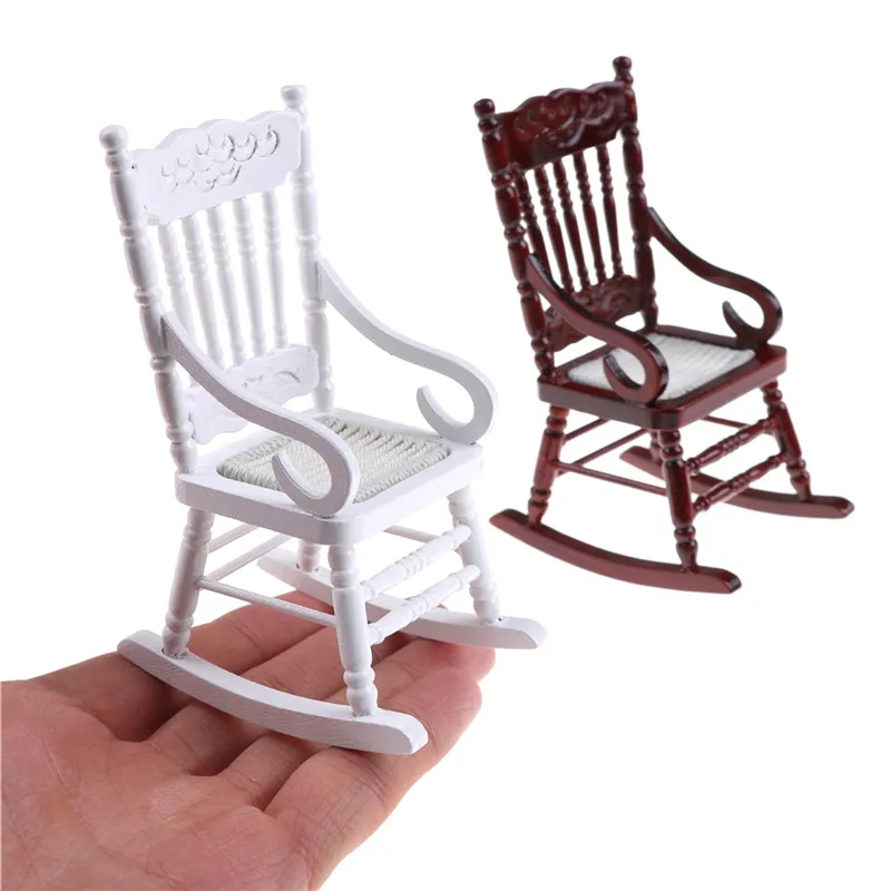 1/12 Scale Dollhouse Miniature Wooden Rocking Chair Furniture Model for Doll House Decor Kids Pretend Play Toys Gift