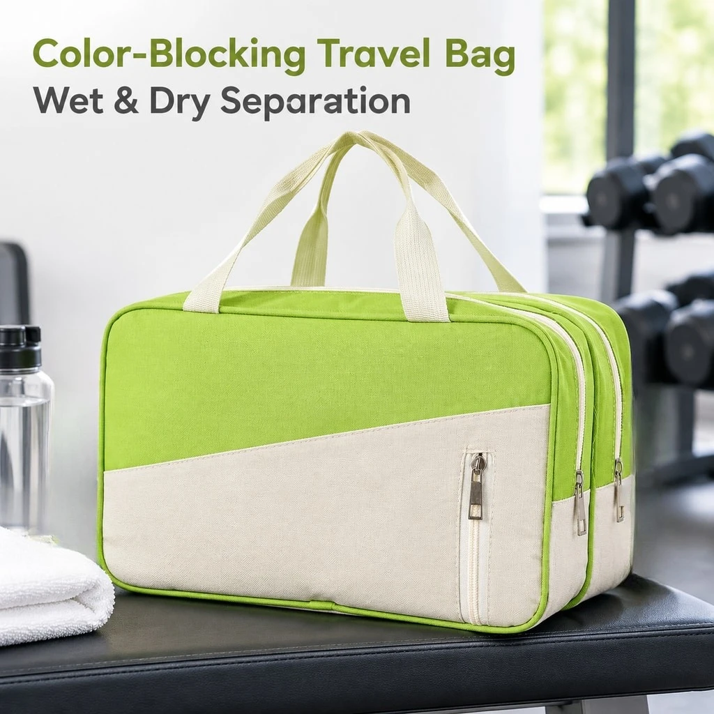 Color Block Dry-Wet Separation Storage Bag Travel Handheld Makeup Bag Portable Swimming Yoga Luggage Cosmetic Organizer