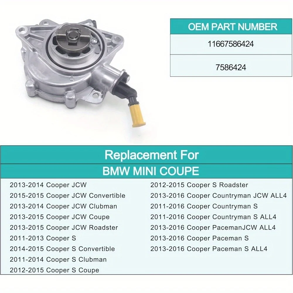 

A11667586424 Brake Vacuum Pump 7586424 for BMW 2011-2016 Mini Cooper R56 R57 R58 R60 R61 Engine 1.6L 1.8L Countryman JCW Paceman
