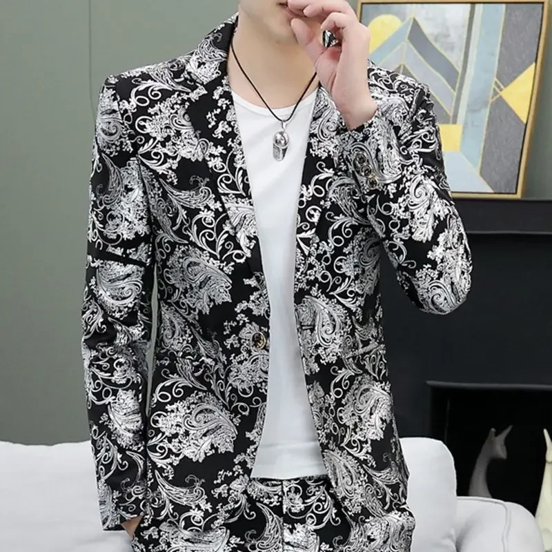 Thin Slim Fit Male Blazer Golden Cropped Coat Men\'s Suit Jackets Short Summer Spring Clothes Classic High Quality Fashionable