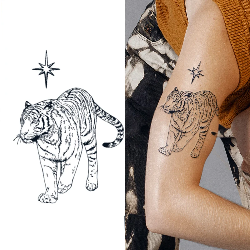 1pc Lion Tiger Cool Temporary Tattoo Sticker Fashion Deer Waterproof Animal Body Art Arm Fake Removable Tatoo for Men Women